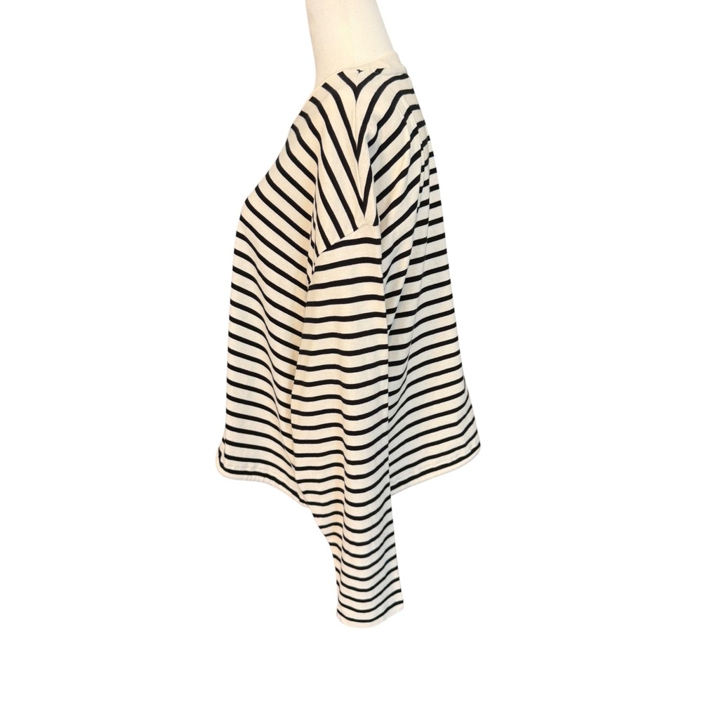 Madewell Womens Medium Striped Drawstring Hem Long Sleeve Cotton Top NZ385 White - Picture 2 of 7